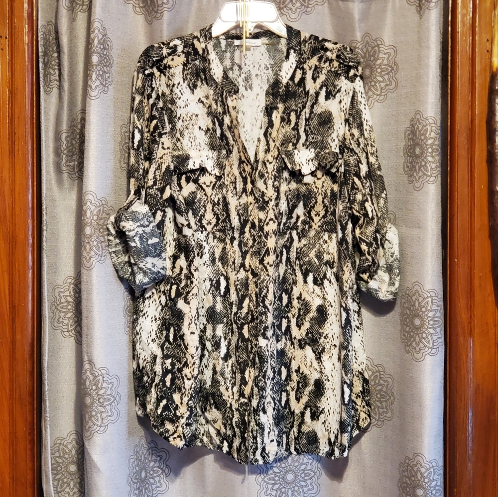 Calvin Klein Snake Print Button-Down Blouse Size 2X